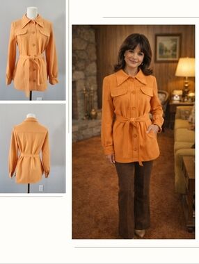 Vintage 70s Orange Belted Jacket Shacket Groovy Mod Retro Coat